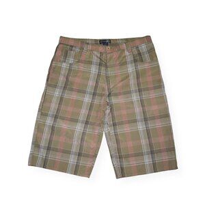 Bluez Vintage 90s Y2K Streetwear Plaid Shorts Men's XL Tan Orange Black White